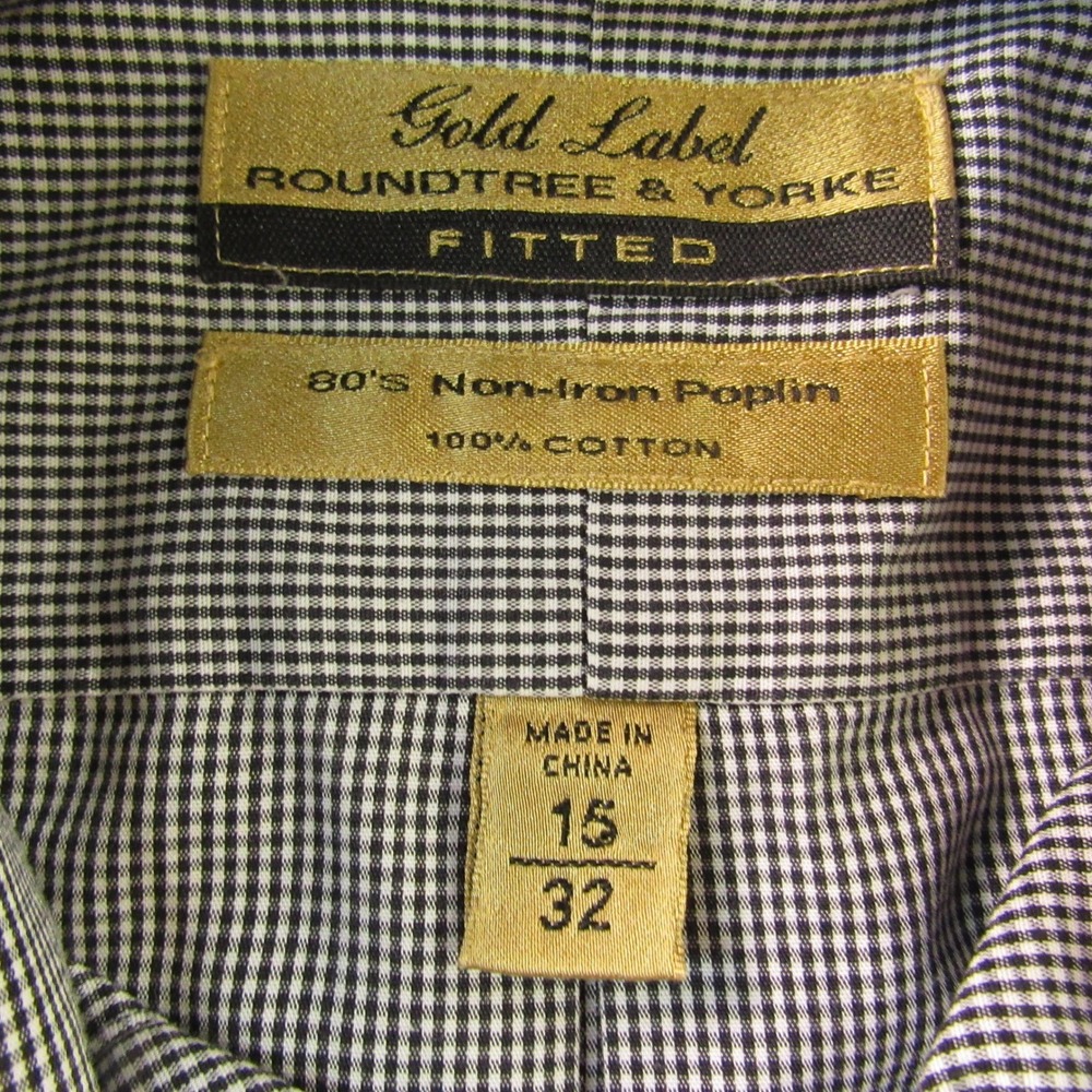 Roundtree & Yorke Shirt Men 15 32 Black White Micro Check Fitted Non-Iron Poplin - Picture 4 of 10